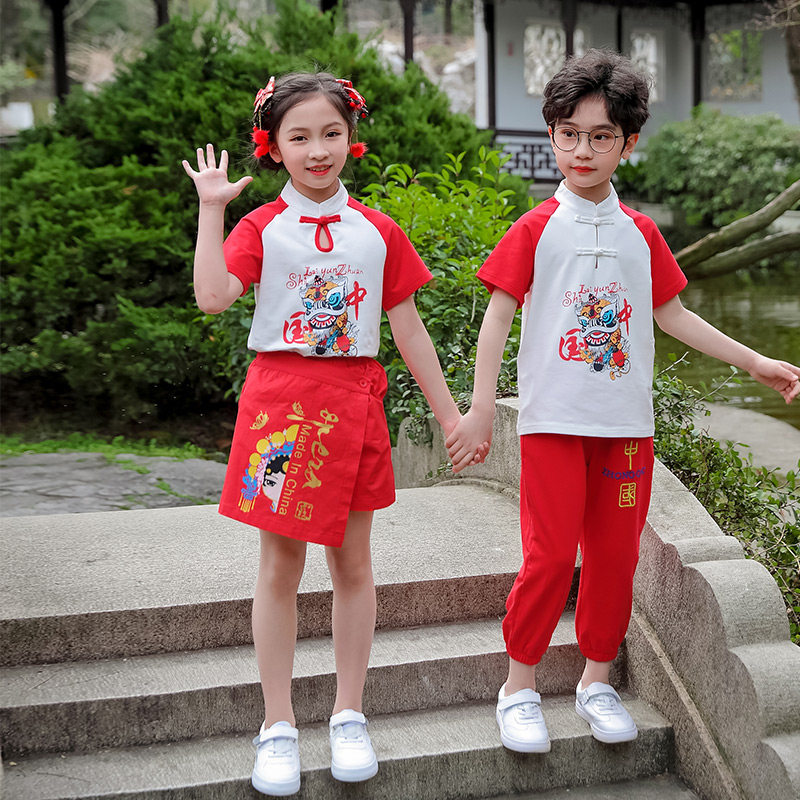 March Three children's chorus Out of service 61 China Red cheerleading team Summer clothing Primary school Children's Class Kindergarten Garden Clothing