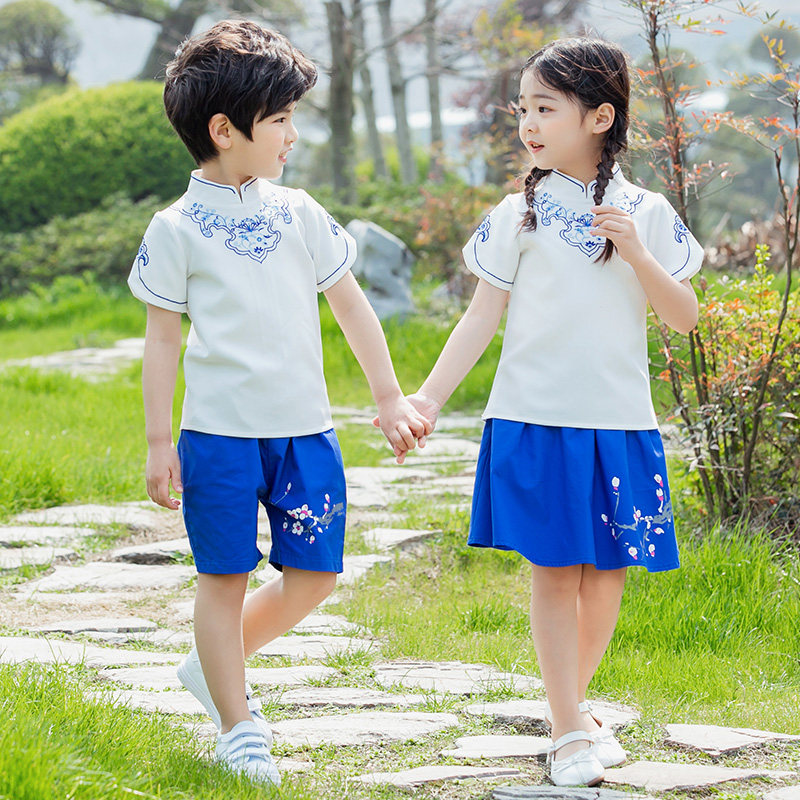 Kindergarten uniforms, summer clothes, primary school students, school uniforms, Chinese national style class clothes suits, June 1 children's chorus costumes