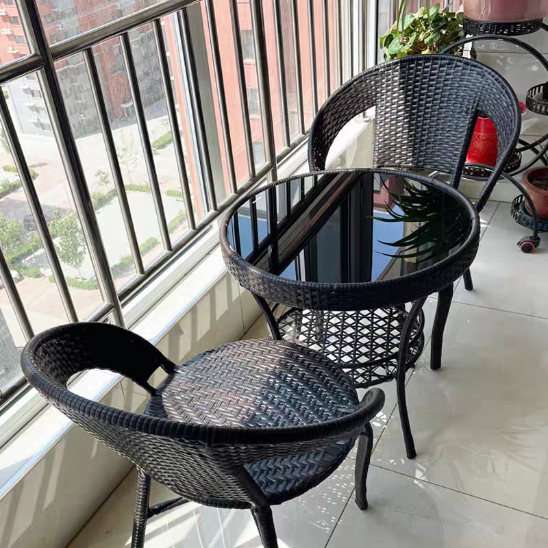 Balcony Leisure Small Table and Chair Set, Rattan Chair Three-Piece Set, Household Rattan Tea Table and Chair Combination, Outdoor Courtyard One Table and Two Chairs