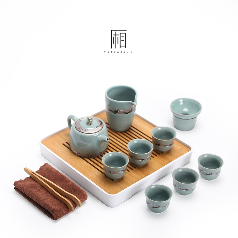 Ruyao household small set Kung Fu tea set Ceramic teacup Teapot Tea tray Tea making office reception living room