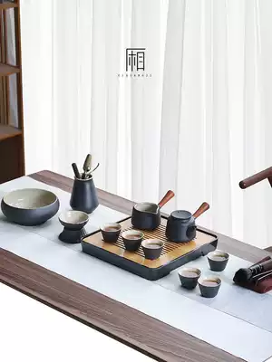 Black pottery side pot small set kung fu tea set set household teapot Japanese teacup tea tray travel office living room