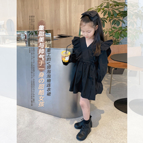 No. 7 Tongcang 2020 Autumn Dress Girls Temperament Lady Style V-neck Wooden Ear Edge Western-style Dress Long-sleeved Skirt