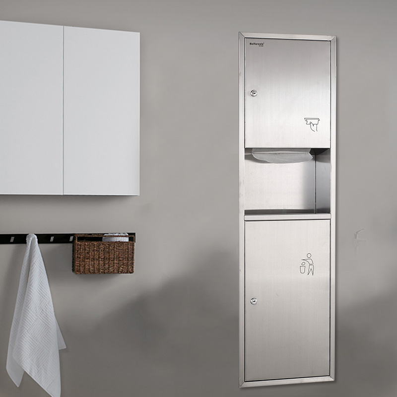 Powder room embedded stainless steel two-in-one toilet paper box with trash can Removable toilet paper box Hotel in-wall long carton
