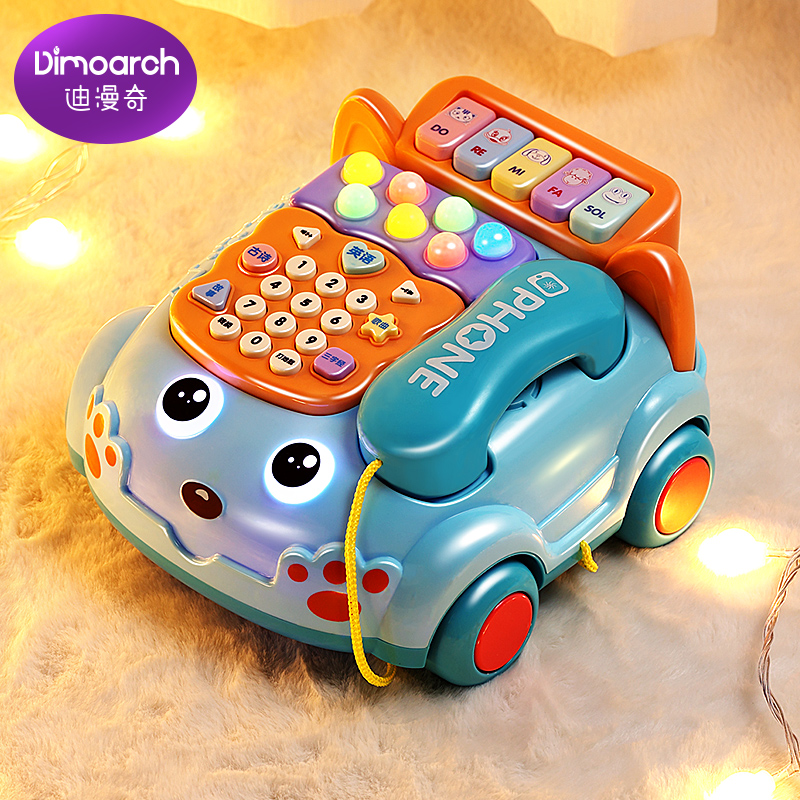 Children's toy telephone simulation landline girl baby puzzle early education baby music mobile phone 1 year old 2 children car