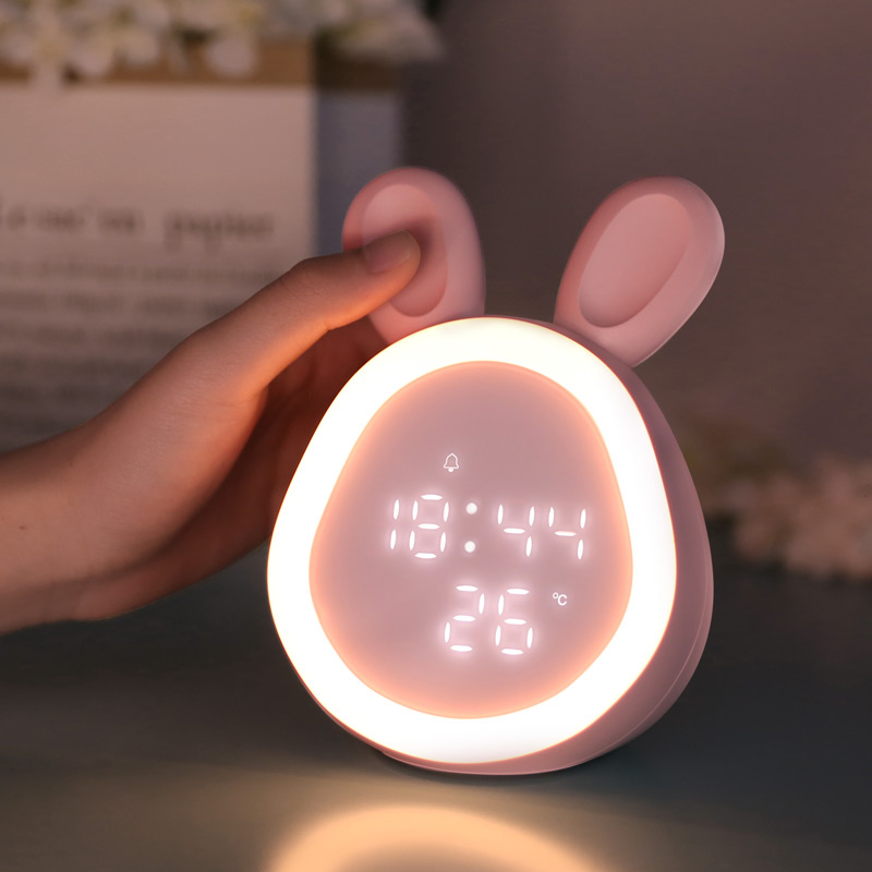 Small night light charging table lamp with time alarm clock Children's bedroom bedside sleep baby suckling eyes moonlight