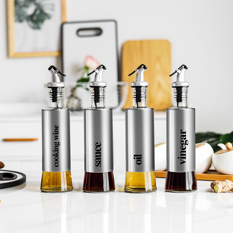 Mousse Home Kitchen Glass Anti Leaking Stainless Steel Oil Jug Oil Vinegar Jar Sauce Bottle Sauce Bottle Vinegar Bottle Oil Bottle Suit