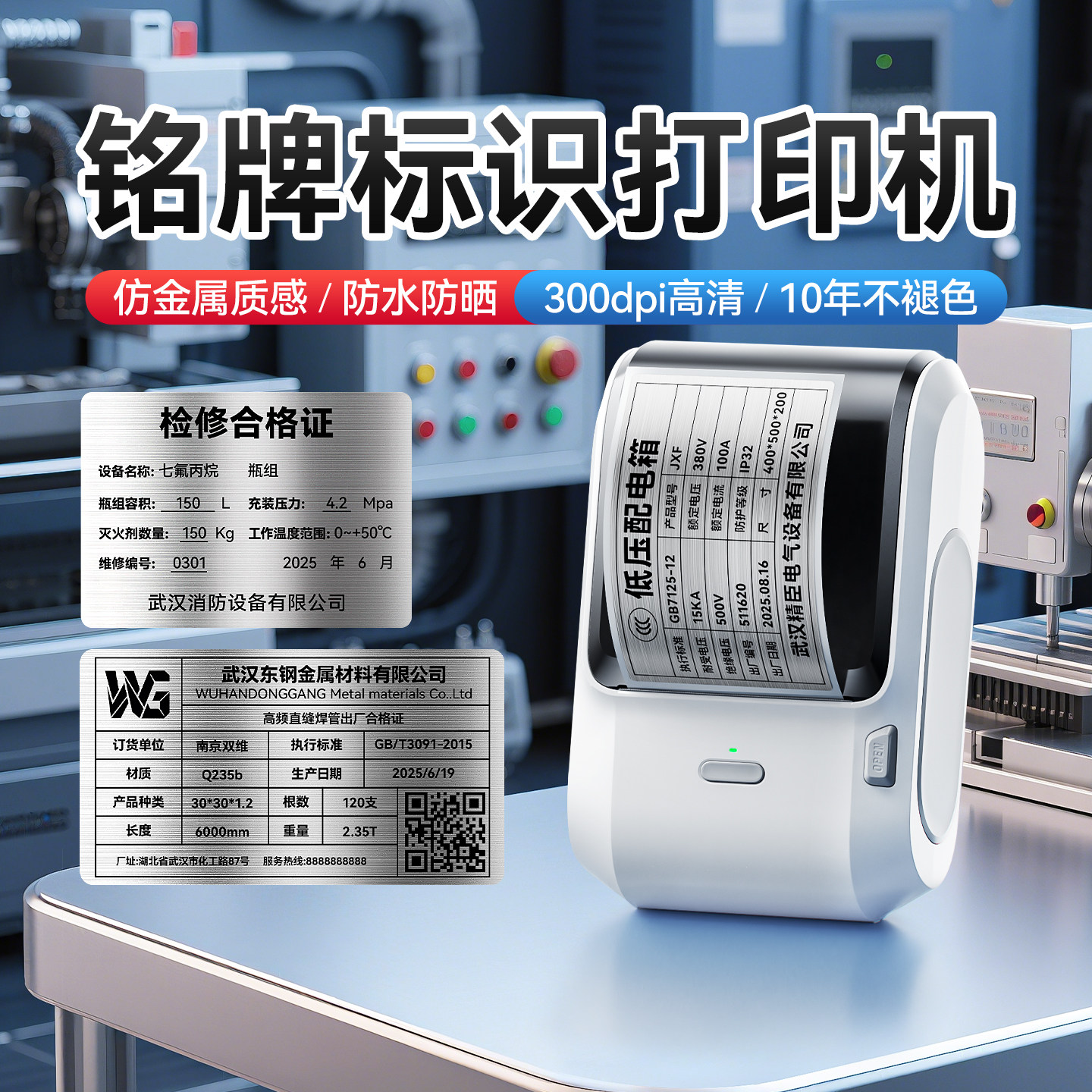 精臣M3设备铭牌标签打印机拉丝银仿金属质感热转印小型不干胶贴纸功率贴合格证空开标识电器配电箱标牌哑银