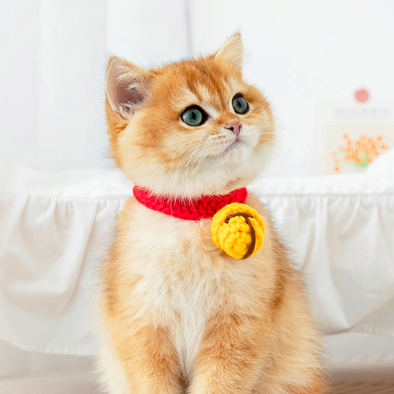 Cute Kitty Neckline Cat Bell Hand Woven Cat With Cat Neck Ring Cat Ornaments Pet Neck Set Blue Cat Scarf
