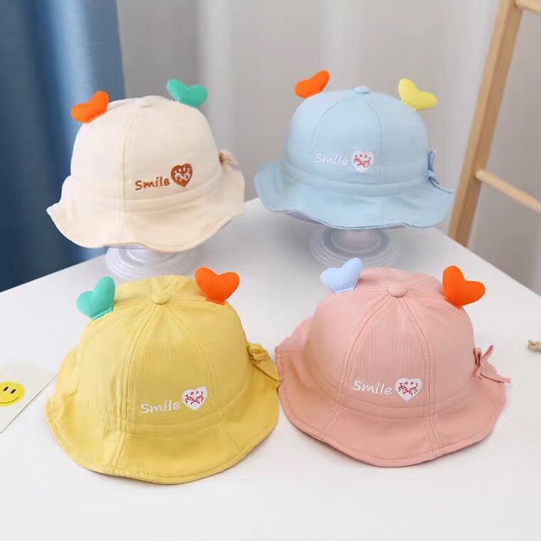 Baby two-color love baby fisherman hat letter embroidery cute super cute pot hat children's anti-sun sun hat