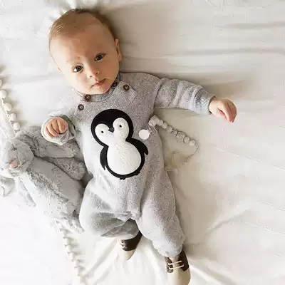 British next kid Nordic autumn and winter baby padded cotton jersey jumpsuit warm long sleeve sweater