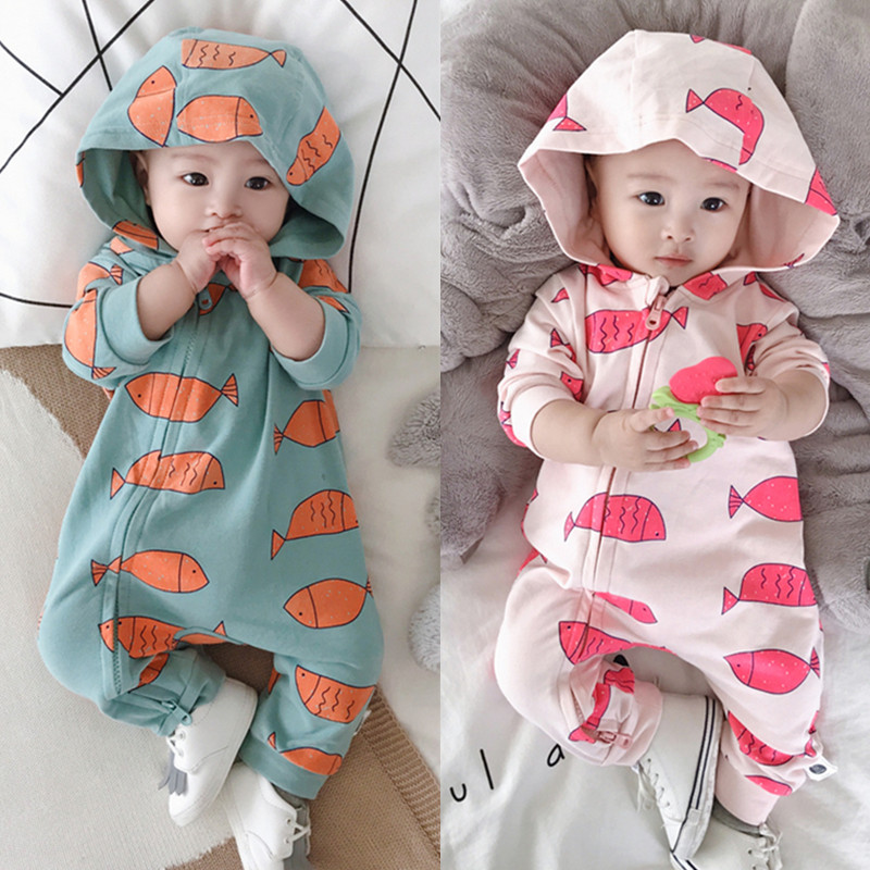 British next kid baby spring and autumn jumpsuit baby cotton jumpsuit hooded newborn new go out romper
