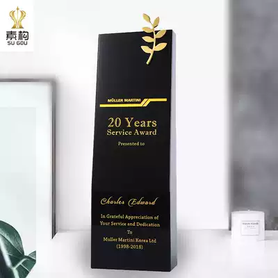 Black Crystal Trophy Customized Crystal Medal Customized Licensee Annual Competition Metal Leaf Commemorative lettering