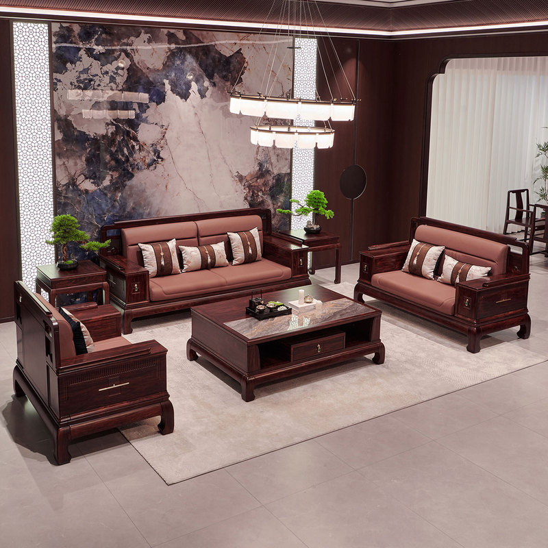 All Solid Wood Sofa, Complete Living Room Furniture Set, Rosewood Sofa with High Legs, Easy to Clean, Executive Reception Room Sofa All Solid Wood Sofa, Complete Living Room Furniture Set, Rosewood Sofa with High Legs, Easy to Clean, Executive Reception Room Sofa