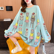 Pregnant womens clothing 2021 Fall Han version of loose cartoon thin collar long - yard female long - sleeved suit
