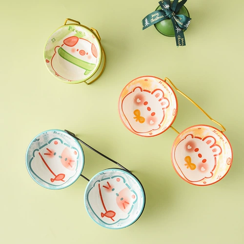 Кошка едят косое рту керамическая кошачья чаша кухня кошачья вода чаша для питомца для собаки по уходу за собакой.