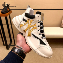 Han Edition Tide Luxury Mens Shoes High Help Small White Boots Genuine Leather Casual Sneakers Round Head Thick Bottom Trendy Mens Board Shoes