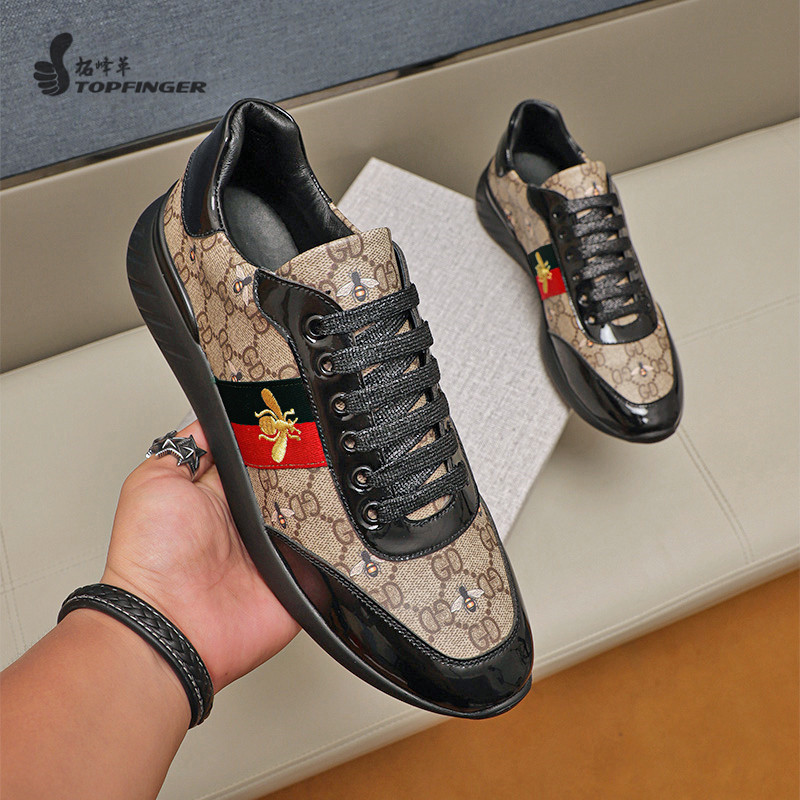 2022 new small bee men's shoes trendy all-match embroidery printed shoes men's genuine leather breathable casual low-cut sneakers for men