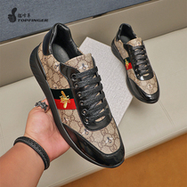 2022 New Little Bee Mens Shoe 100 Lap Embroidery Printed Shoes Men Genuine Leather Breathable Casual Low-Help Board Shoes Men