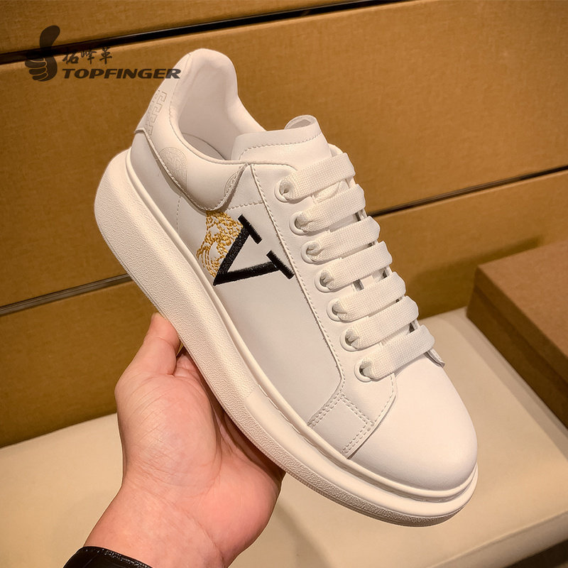 European high-end big-name casual sneakers men's all-match top layer cowhide small white shoes men's thick-soled men's shoes tide brand