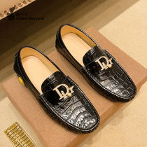 Europe Stand Bean Shoes Genuine Leather 2022 Spring New Luxury Casual Sloth Shoes One Foot foot Mens shoes