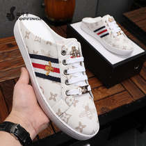 European Station Summer Fashion Breathable Semi-Drag Men Shoes Small White Shoes Genuine Leather Tide Board Shoes A Foot foot Lazy Shoes Men Drive
