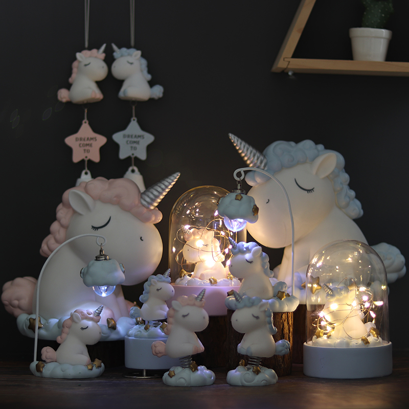 ins unicorn car decoration creative night light desktop decoration girl heart birthday gift practical for girls