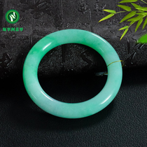 Ningcui Pavilion Burmese natural ice glutinous species blue background floating green round strip jade bracelet jade bracelet A goods belt certificate