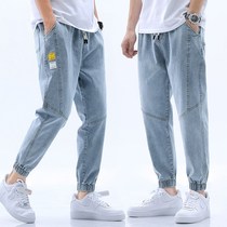 Summer light color jeans men loose bunches kharen 90% pants Korean version trendy thin section 100 hitch casual pants
