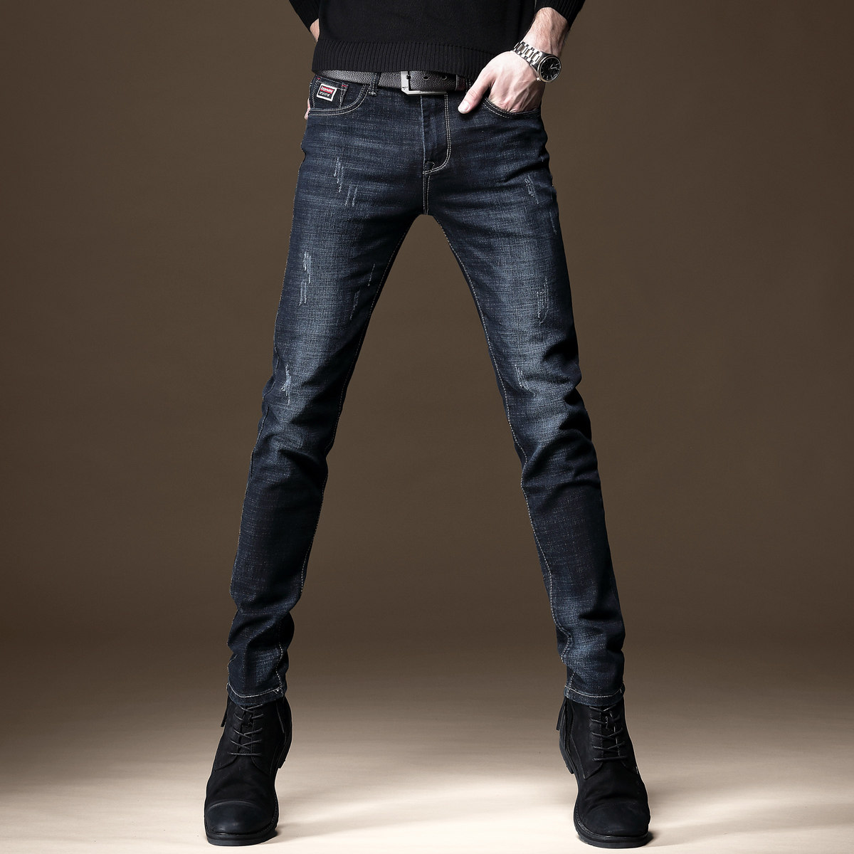 Summer men's jeans 2021 new slim-fit stretch pencil pants Korean version simple plus size casual handsome trousers