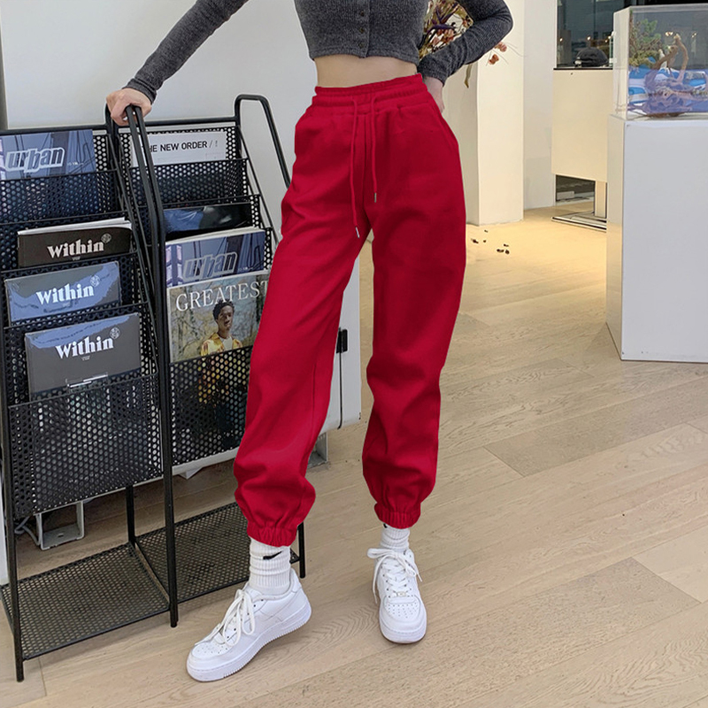 European Style Red Sweatpants for Women, Spring and Autumn Casual Loose Fit, Popular European Product, 2026 New Model, Thin Spring and Autumn Sports Pants for Women