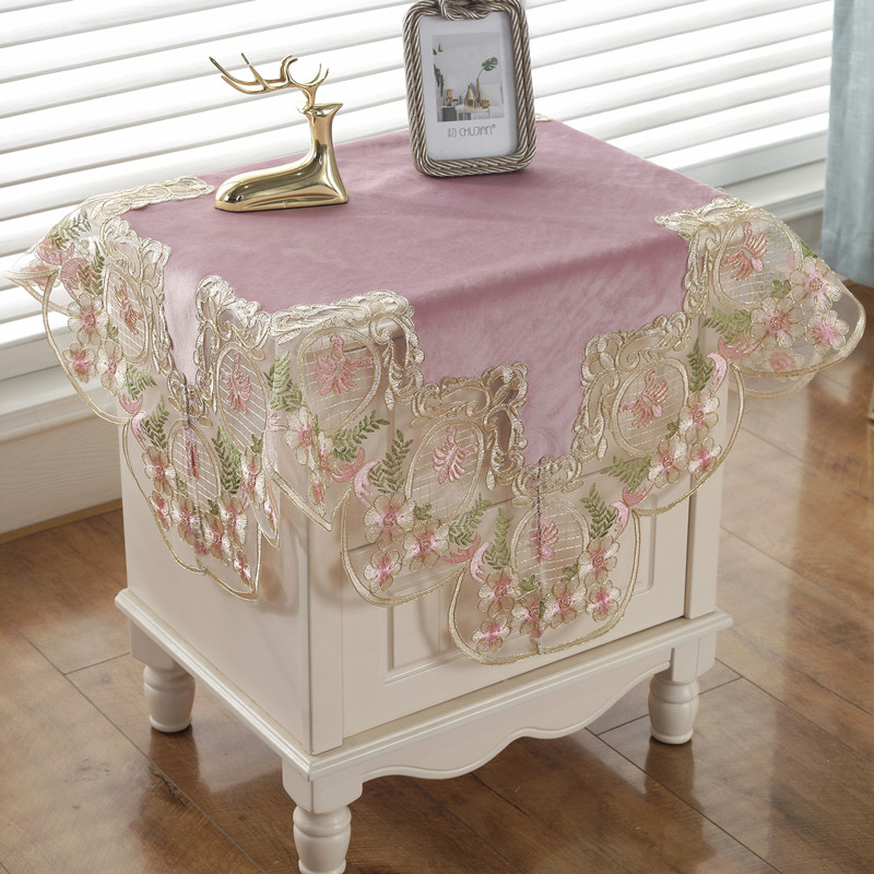 Pink European princess style lace bedside table cover cloth table cloth coffee table cloth refrigerator air conditioning cover cloth dust cover