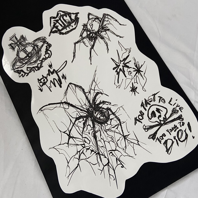 Ink_Aesthetics Subculture Style Hot Girl Dark Niche Saturn Ring Spider Trendy Tattoo Stickers
