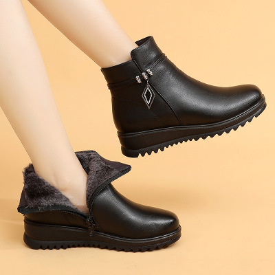 【验货推荐】真皮加绒妈妈鞋女棉鞋