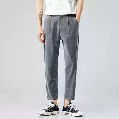 Official website flagship store 2021 spring and summer new slim plaid men's nine-point pants casual pants men's long pants 9 points