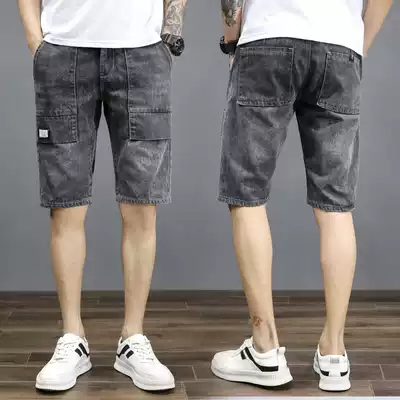 Official website flagship store 2021 gray denim men's shorts summer tooling tide brand thin loose five-point breeches