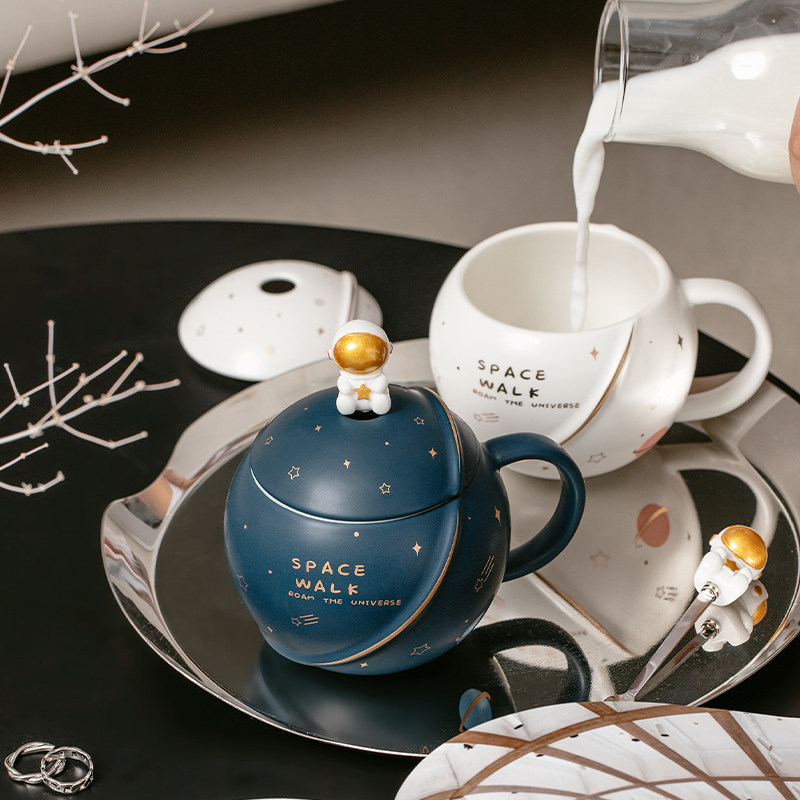 Coffee cup mug girl cup high-end ceramic cup with lid couple water cup office breakfast oatmeal cup