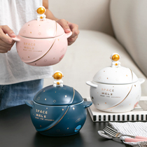 Planet Astronauts Bubble Noodles Bowl Ceramic Bowl Dorm Room Students with Blister God Device Binaural Bowl with cover Large and adorable female