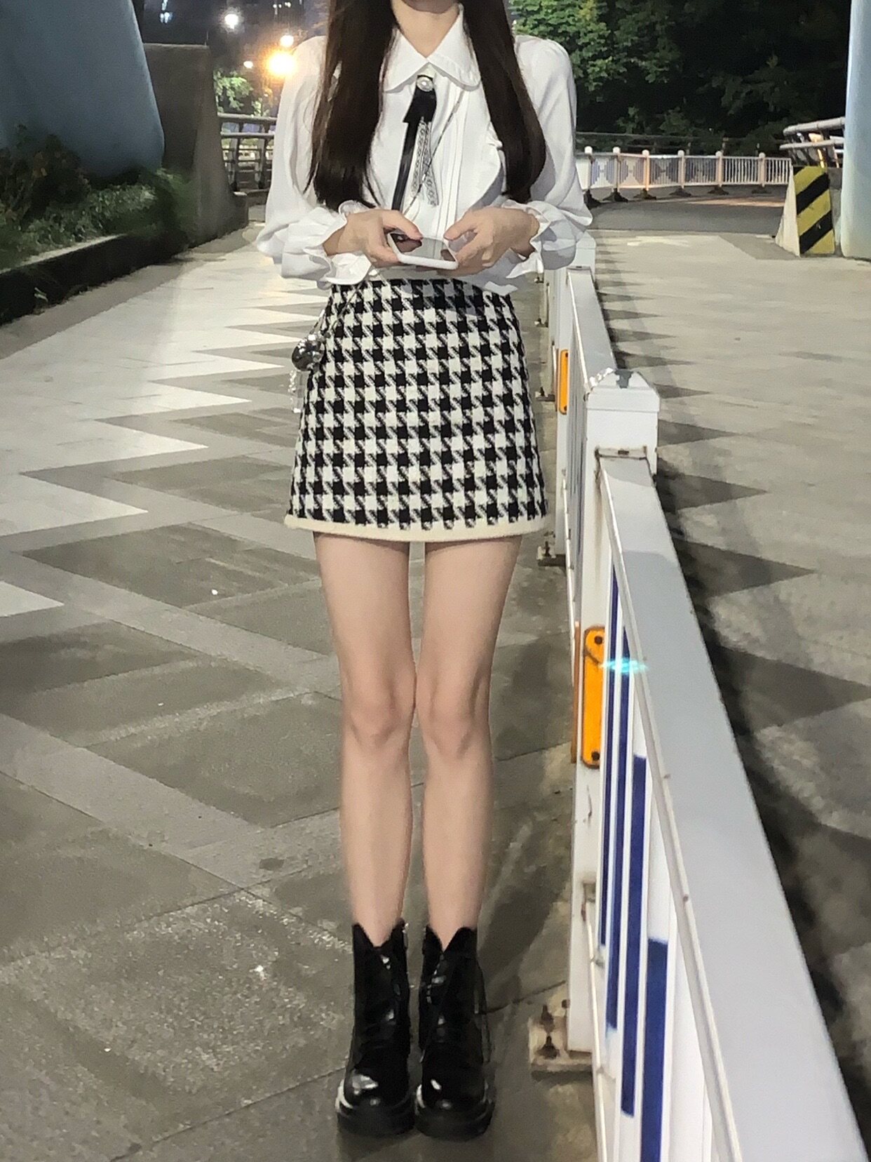 A sweet peach 2021 autumn new eldest lady Xiaoxiangfeng houndstooth skirt (excluding safety pants)