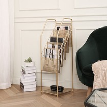 Nordic wrought iron magazine rack childrens bookshelf newspaper rack shelf floor living room newspaper rack corner storage rack