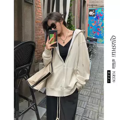 Hooded sweatshirt autumn women's Korean loose pocket zipper long-sleeved ins top student wild high street jacket