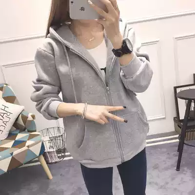 200 Jin can wear large size slim autumn winter sweater jacket zipper cardigan plus velvet thick cotton T female hooded top