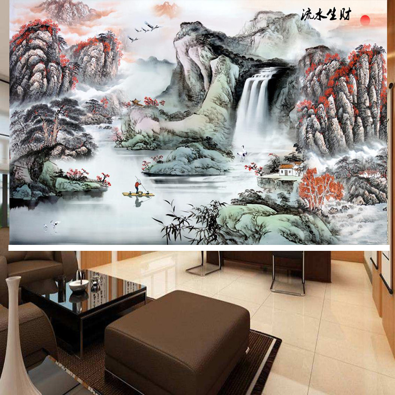 Curtain rolling curtain running water wealth background hanging painting bedroom living room office study partition sunshade hand pull without punching