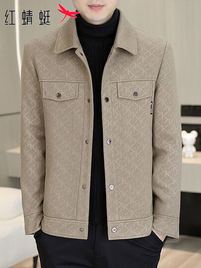 Red Dragonfly Woolen down Jacket Men's Winter New Trendy Lapel down Coat Cold-Proof Warm Woolen Outerwear for Men