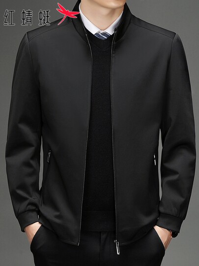 红蜻蜓夹克男士潮流立领红色2026年春秋季新款休闲行政外套男装冬