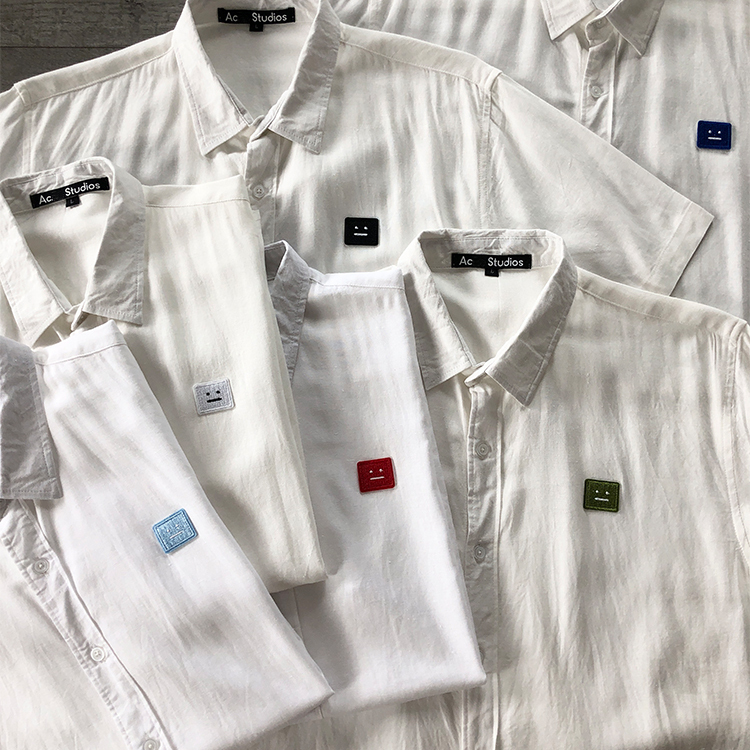 Scandinavian Accessible Luxury Linen Cotton Smiley Face Logo Thin Comfortable Breathable Sweat-Absorbent Short-Sleeved Shirt for Men 25 Summer