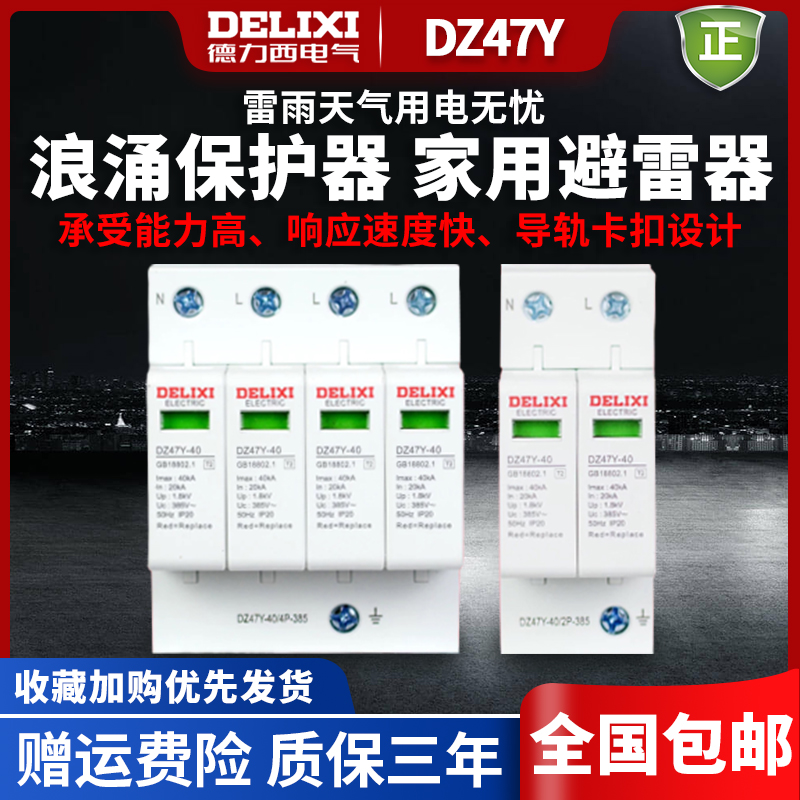 Delixi surge protector lightning arrester Lightning arrester lightning protection DZ47Y-40 surge switch 220v380