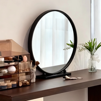 Cosmetic mirror with light table top can rotate