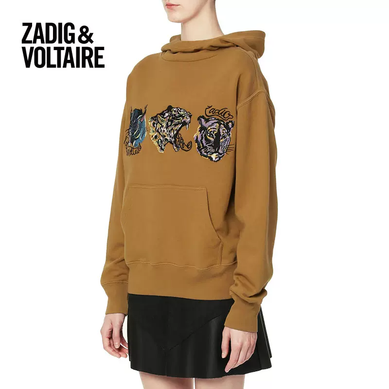 Женский свитер с капюшоном Zadig & VOLTAIRE в повседневном стиле, вышивка символов животного и буквы, комфорт TS7120ff