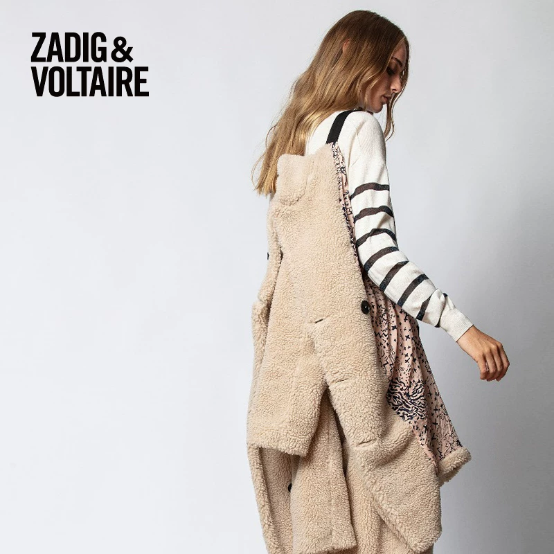Женская шуба из искусственного агна lambwool Zadig & Voltaire, повседневная, средней длины, двубортная 0609FD