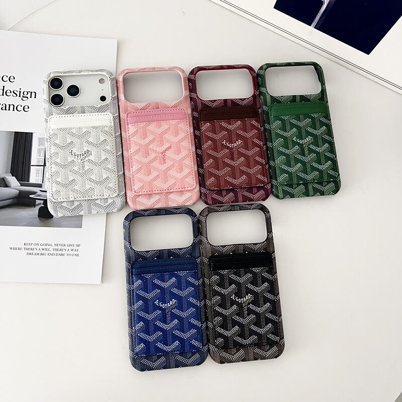 Japanese Trendy Brand Dog-Tooth Goya Case for iPhone 17 Pro Max, Leather Half-Cover Case for 16 Pro, High-End Feel for 14 Pm, Magnetic Card Holder for Apple 13, Case for 16, Trendy and Unique for 15P